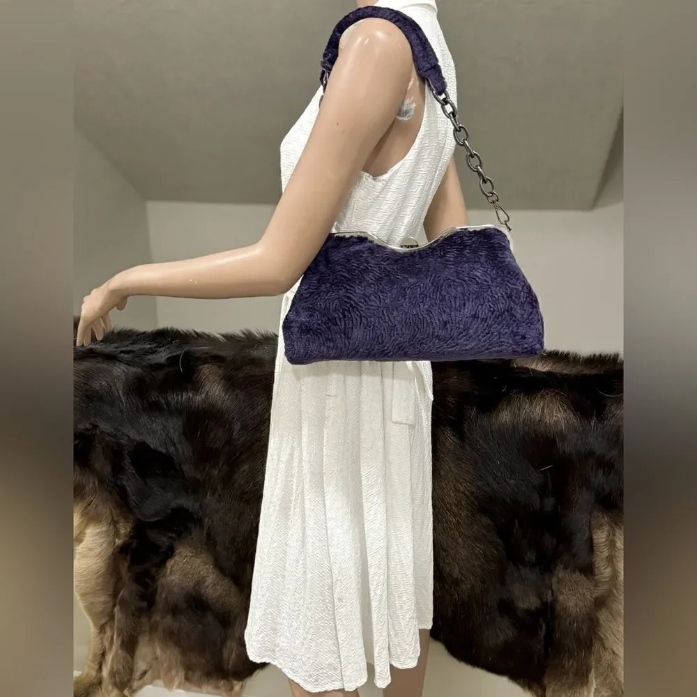 Purple Handmade Real Shearling leather Push Lock Shoulder Bag/Crossbody